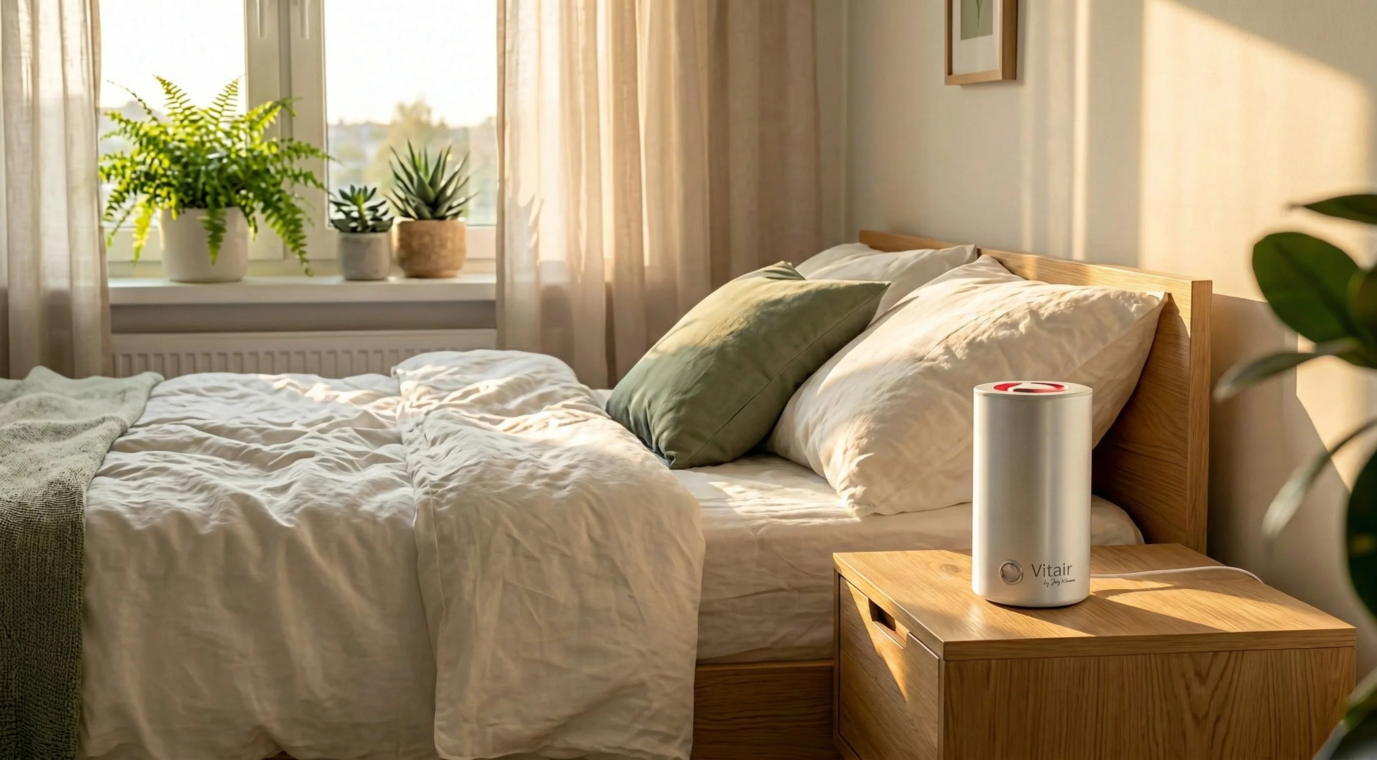 Vitair im Schlafzimmer auf dem Nachttisch